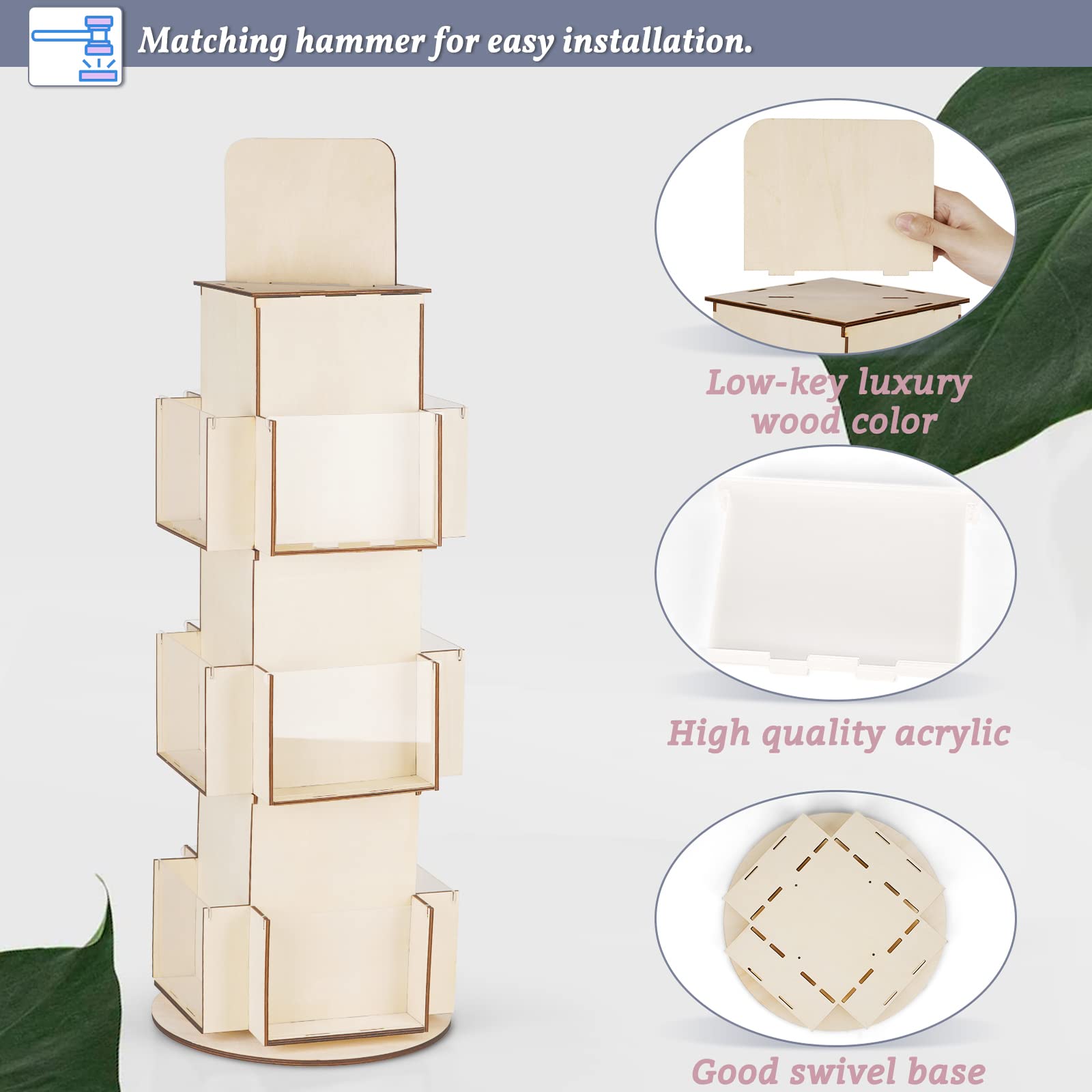 Natheeph Rotating Wooden Display Rack with Two Card Sticker for Greeting Card Vendor Coffee Bag 3 Tier Tabletop Display Stand